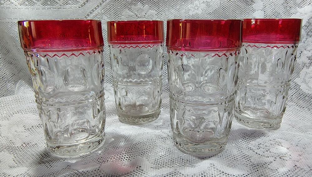 4 Vintage Tiffin Franciscan Kings Crown Ruby Flashed Top Highball Glasses (#2)